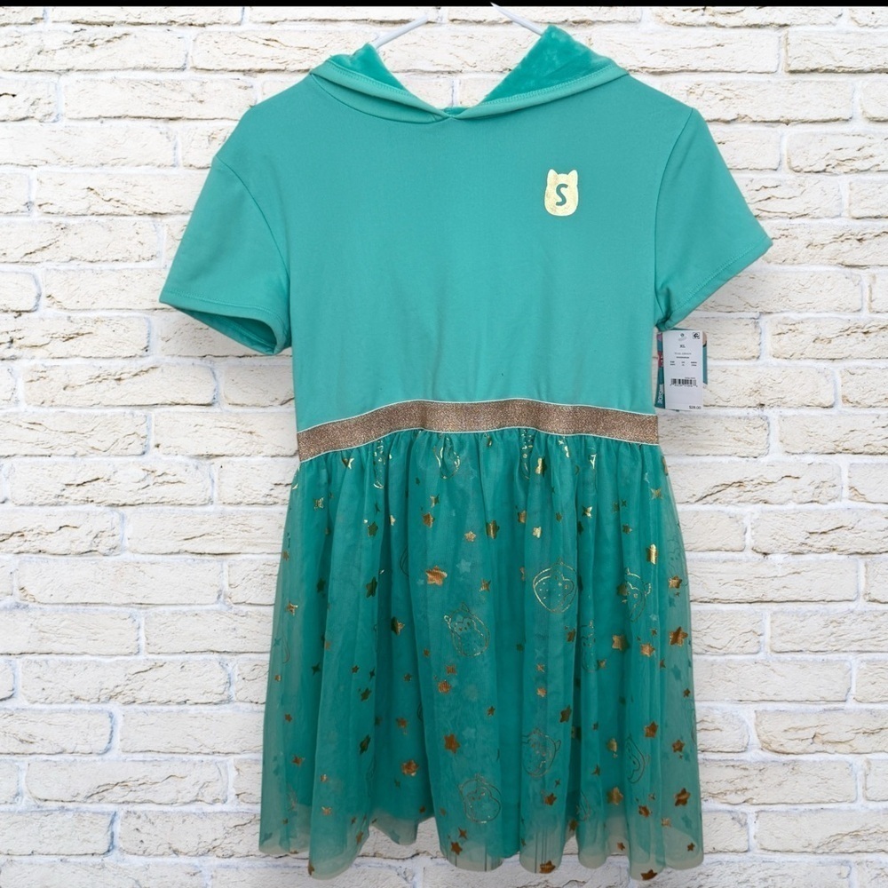 NWT Owl SQUISHMALLOWS Teal Hooded Dress with Gold Star Accents size XL Kids - Picture 2 of 7